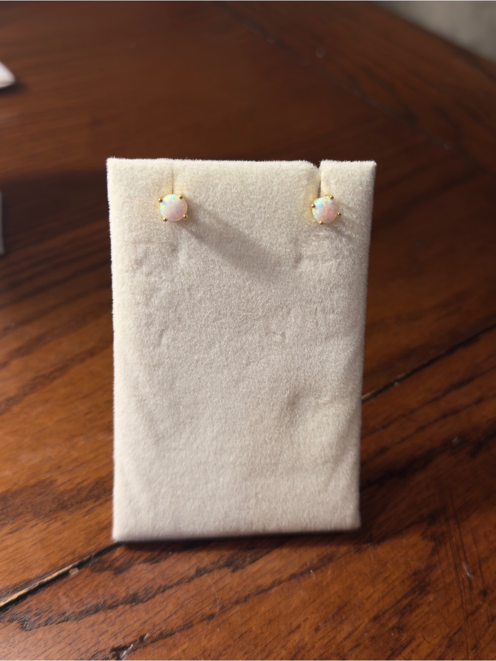 Gold Opal Stud Earrings - Iridescent White Opal